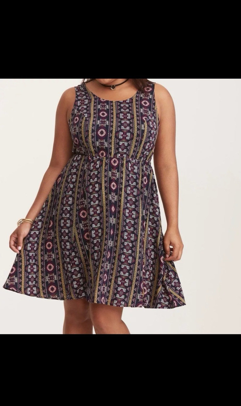 Torrid Geo Print Tank Dress Challis Size 00 Open Bow Back